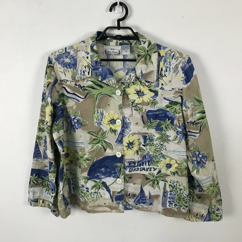 Sara Studio Lightweight Jacket Size XL Multicolor Hawaiian Siestakey Cotton
